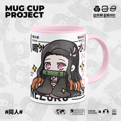 Demon Slayer Ceramic Mug, White Anime Coffee Cup, Kawaii Manga Drinking Cup, Anime Fan Gift for Home Office