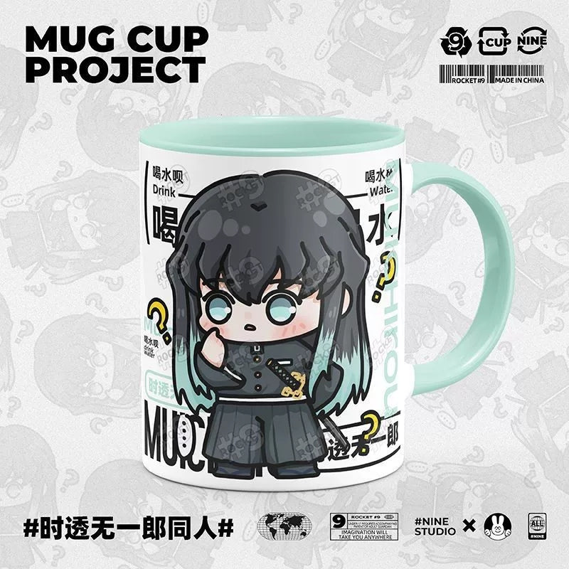 Demon Slayer Ceramic Mug, White Anime Coffee Cup, Kawaii Manga Drinking Cup, Anime Fan Gift for Home Office
