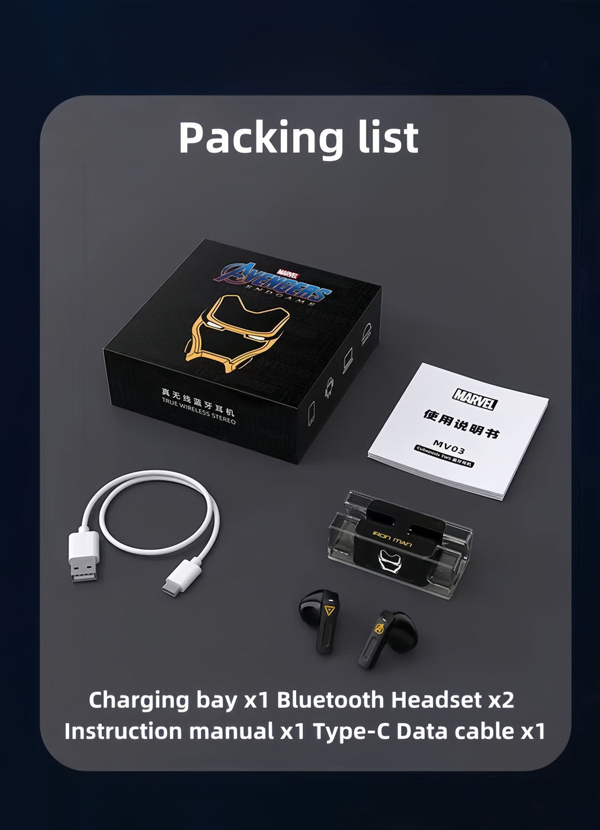 Avengers Spider‑Man Iron Man Captain America TWS True Wireless Bluetooth 5.3 Earbuds, Low Latency Gaming Mode, Cool Light Transparent Charging Case, Touch Control HIFI Stereo Headphones