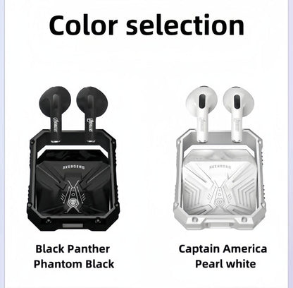 Marvel Avengers Iron Man TWS Wireless Bluetooth 5.3 Earbuds Rotatable Opening Charging Case 360° Surround Sound Semi‑in‑Ear Gaming Headphones Black White Variant For Sports Gaming Daily Use