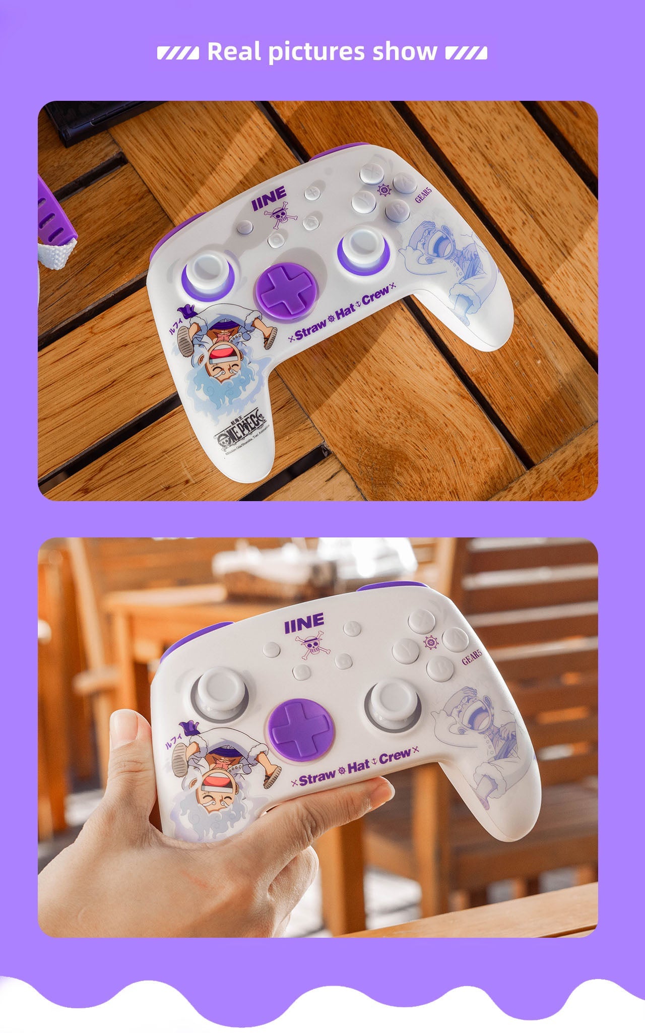 One Piece Monkey D Luffy Zoro Switch Controller Stand Set, Den Den Mushi Gamepad Holder & Wireless Pro Controller