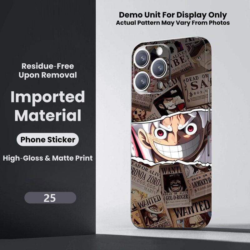 One Piece Monkey D. Luffy Roronoa Zoro Portgas D. Ace Shanks Boa Hancock Anime Phone Sticker Decal Skin Residue‑Free Protective Wrap 150+ Patterns For Iphone Smartphone Decor