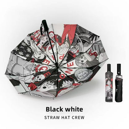 One Piece Monkey D. Luffy Roronoa Zoro Nami Straw Hat Crew Automatic Folding Umbrella, 2 Styles Black Glue Coating Windproof Rain Sun Dual‑Use Compact Travel Umbrella For Anime Fans