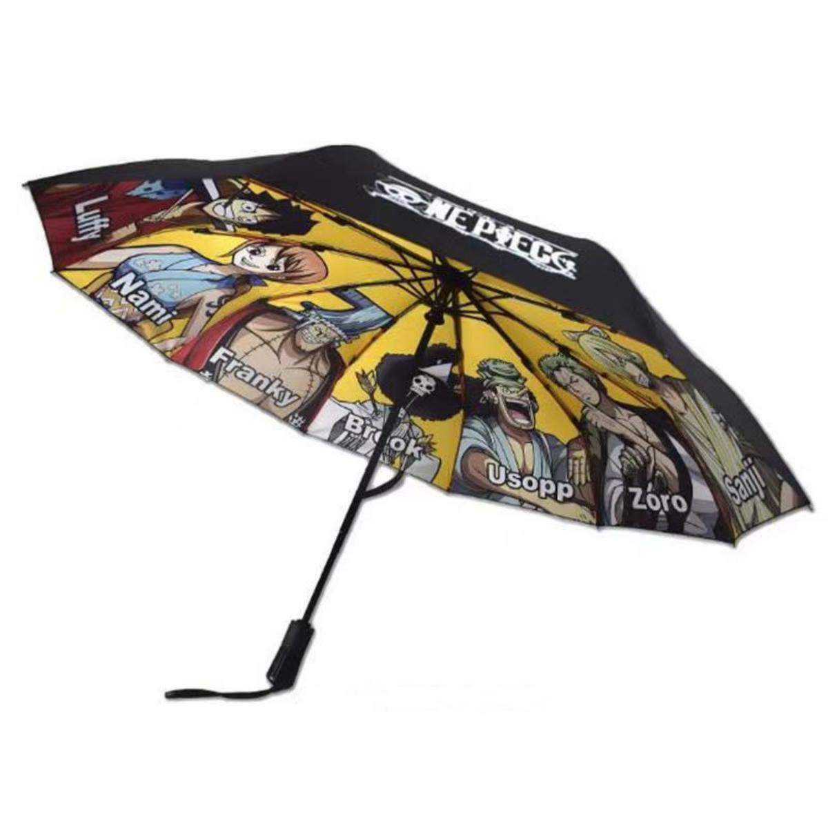 One Piece Monkey D Luffy Roronoa Zoro Nami Automatic Folding Umbrella, UPF50+ UV Protection Rain Sun Windproof Compact Portable Anime Printed Travel Umbrella