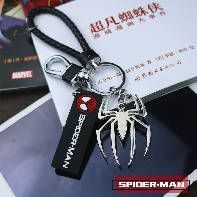 Marvel The Avengers Spider-Man Iron Man Captain America Black Panther Deadpool Thanos Venom Braided Leather Keychain Metal Pendant Carabiner Clip Key Ring Wrist Lanyard Anime Superhero Cosplay Gift For Fans Multiple Styles