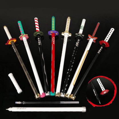 Demon Slayer Tanjiro Nezuko Zenitsu Inosuke Katana Pen, Anime Sword Shape Gel Pen With Display Stand, Refillable Writing Stationery Collectible Gift For Anime Fans