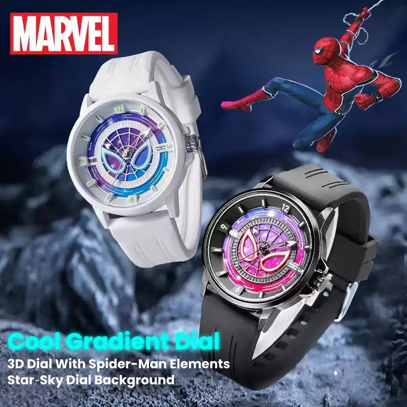 Marvel Spider-Man Co-Branded Quartz Watch 3D Gradient Starry Sky Dial Luminous Glow In Dark 3ATM Waterproof Silicone Strap Alloy Case Scratch Resistant Glass Unisex Analog Wristwatch 2 Colors For Fans