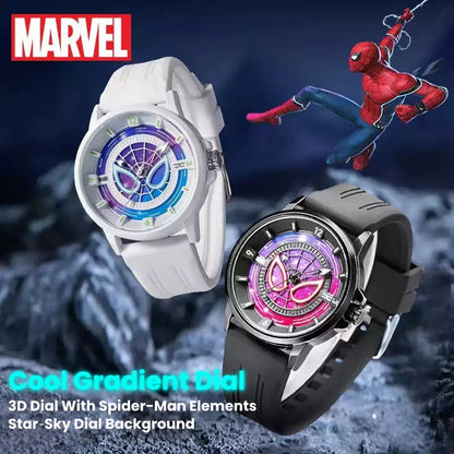 Marvel Spider-Man Co-Branded Quartz Watch 3D Gradient Starry Sky Dial Luminous Glow In Dark 3ATM Waterproof Silicone Strap Alloy Case Scratch Resistant Glass Unisex Analog Wristwatch 2 Colors For Fans