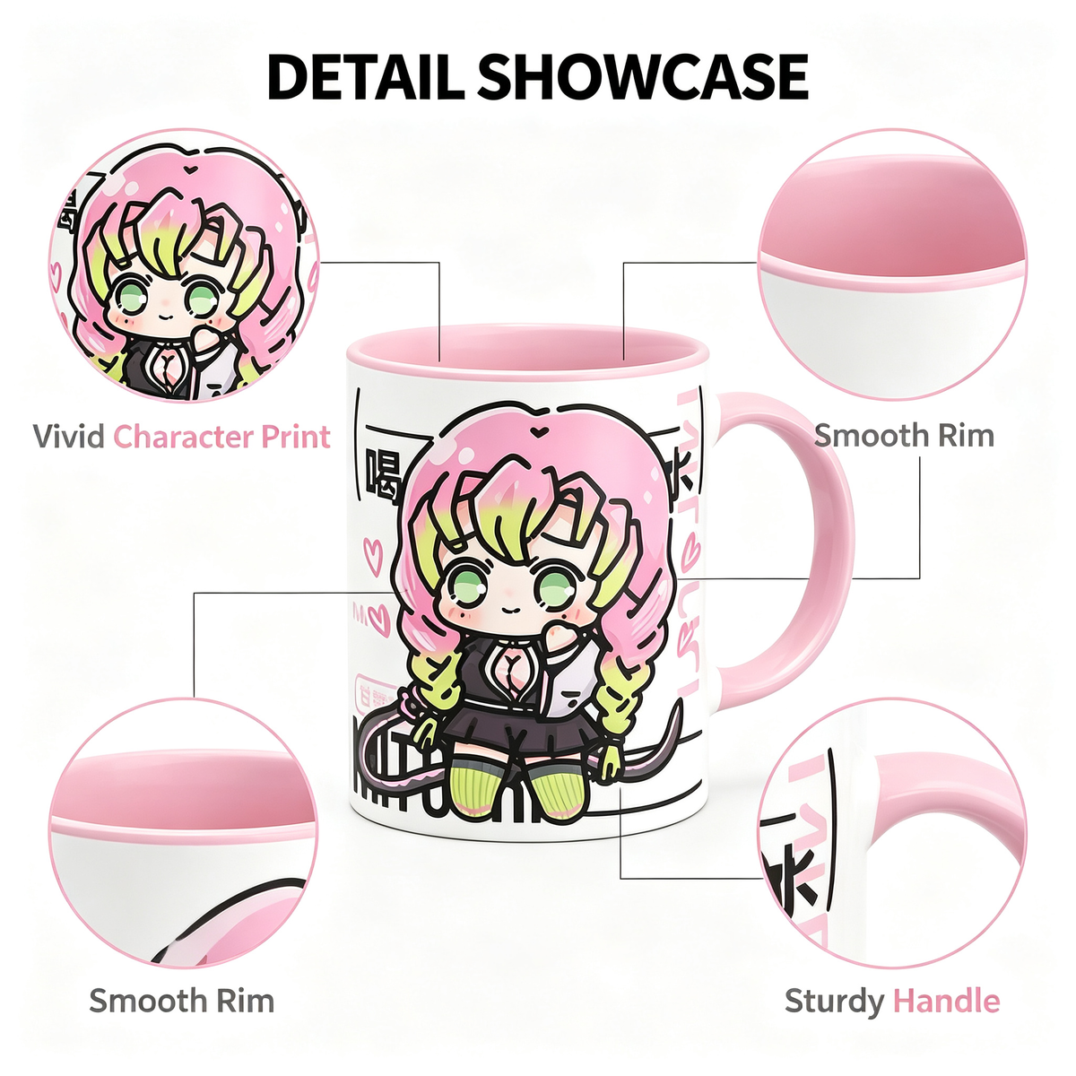 Demon Slayer Ceramic Mug, White Anime Coffee Cup, Kawaii Manga Drinking Cup, Anime Fan Gift for Home Office