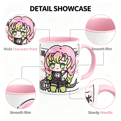 Demon Slayer Ceramic Mug, White Anime Coffee Cup, Kawaii Manga Drinking Cup, Anime Fan Gift for Home Office