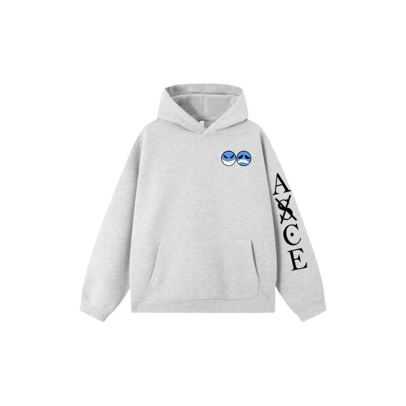 One Piece  Portgas D. Ace Embroidered Fleece Hoodie Warm Oversized Sweatshirt with Kangaroo Pocket