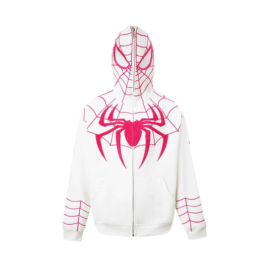 Spider‑Man Peter Parker Full Zip Up Hoodie With Mask Face Cover, Chenille Embroidery Spider Graphic Oversized Cosplay Hooded Sweatshirt For Men Women