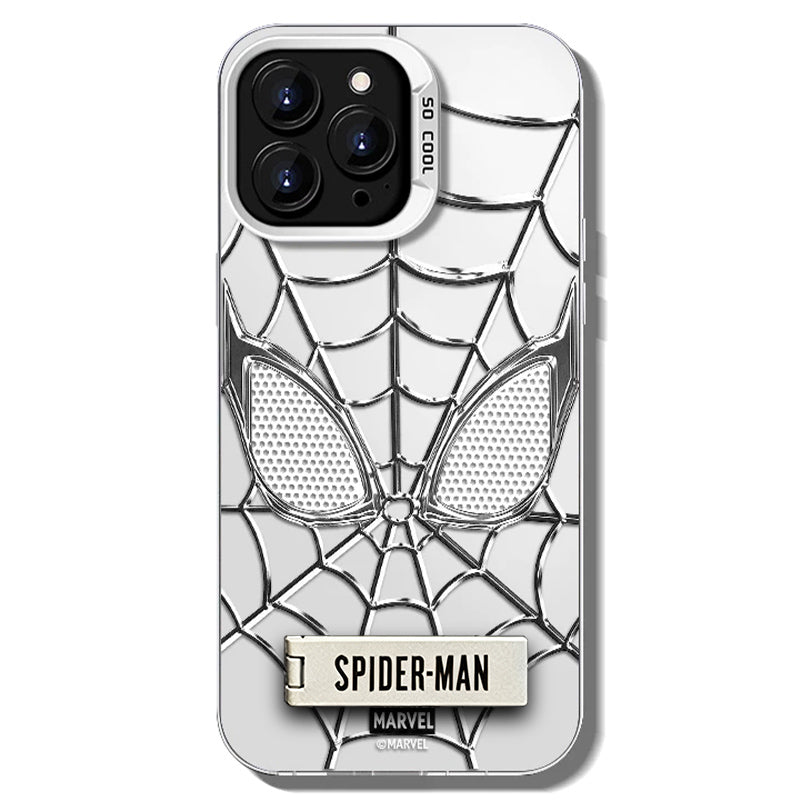 Marvel Spider‑Man Phone Case With Foldable Stand, 3D Mirror Spider Web Design Shockproof Protective Cover, Precise Cutout Slim Phone Case For iPhone Series Superhero Fan Gift