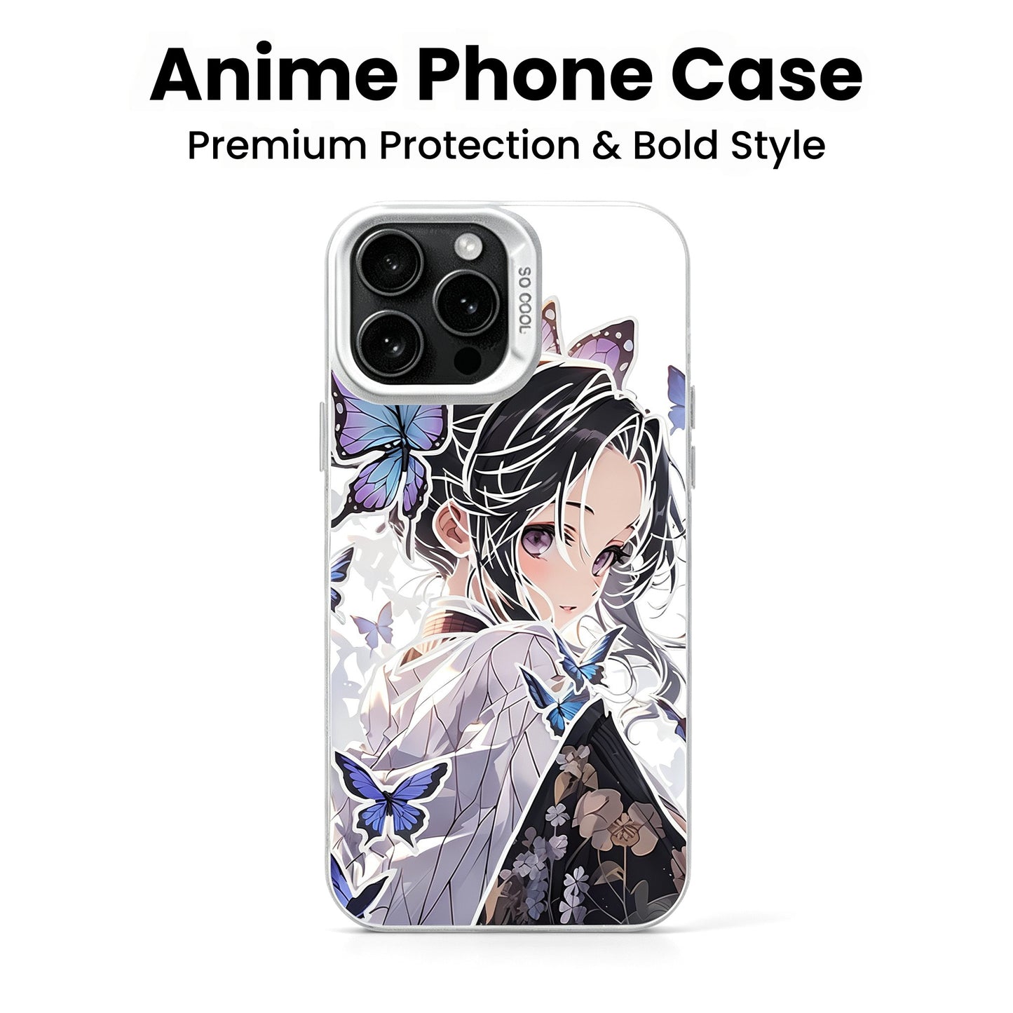 Demon Slayer Shinobu Kocho Anime Phone Case, Clear Shockproof Protective Cover With Butterfly Pattern, Precise Cutout Independent Button Design For Iphone
