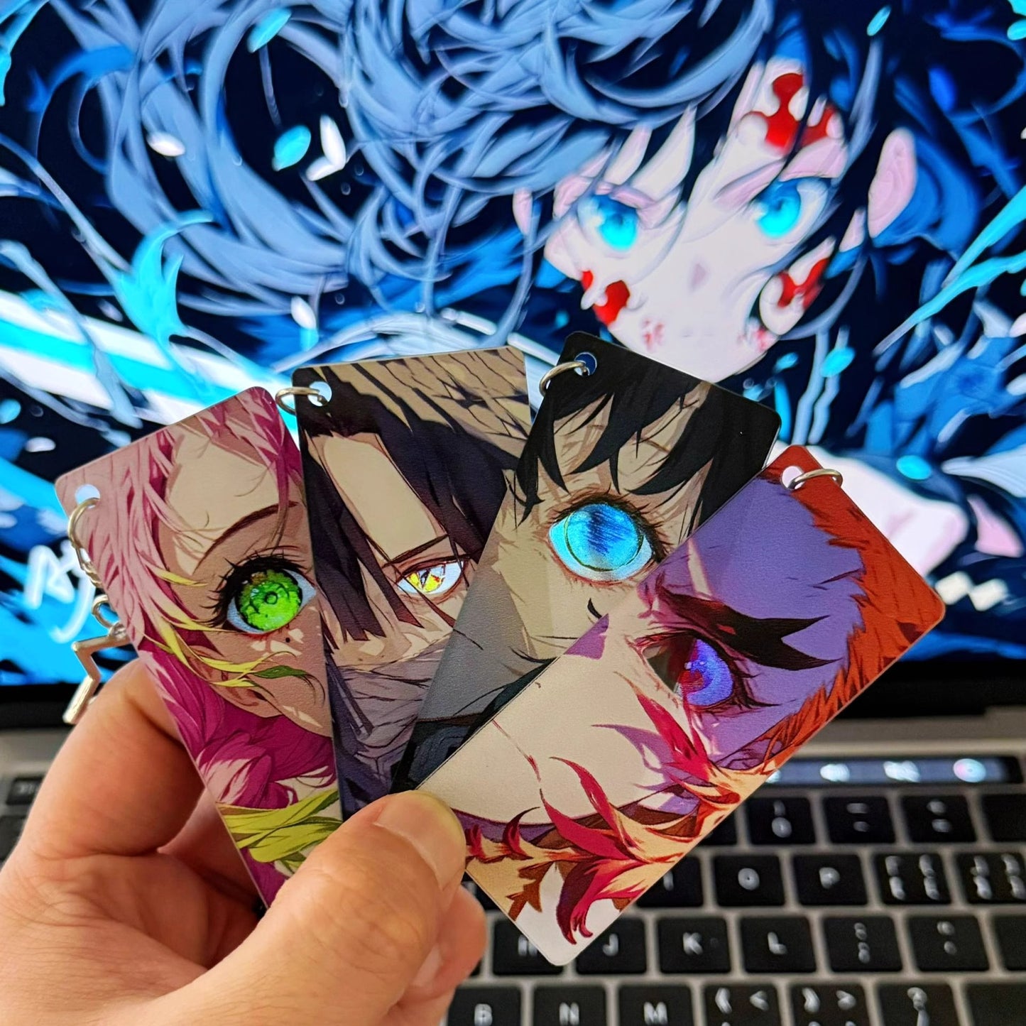 Demon Slayer, Rengoku, Giyuu, Mitsuri, Obanai, Shinobu, Muichiro Acrylic Keychain, Anime Character Eye Card Pendant, Star Chain Bag Ornament, Collectible Anime Accessories For Fans