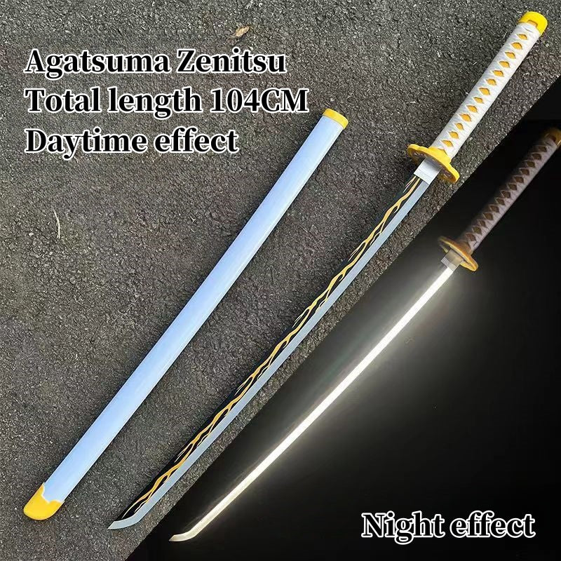 Demon Slayer Tanjiro Zenitsu Rengoku Kokushibo Sanemi Mitsuri LED Light‑Up Nichirin Sword Bamboo Blade Cosplay Prop With Scabbard Halloween Costume Accessory