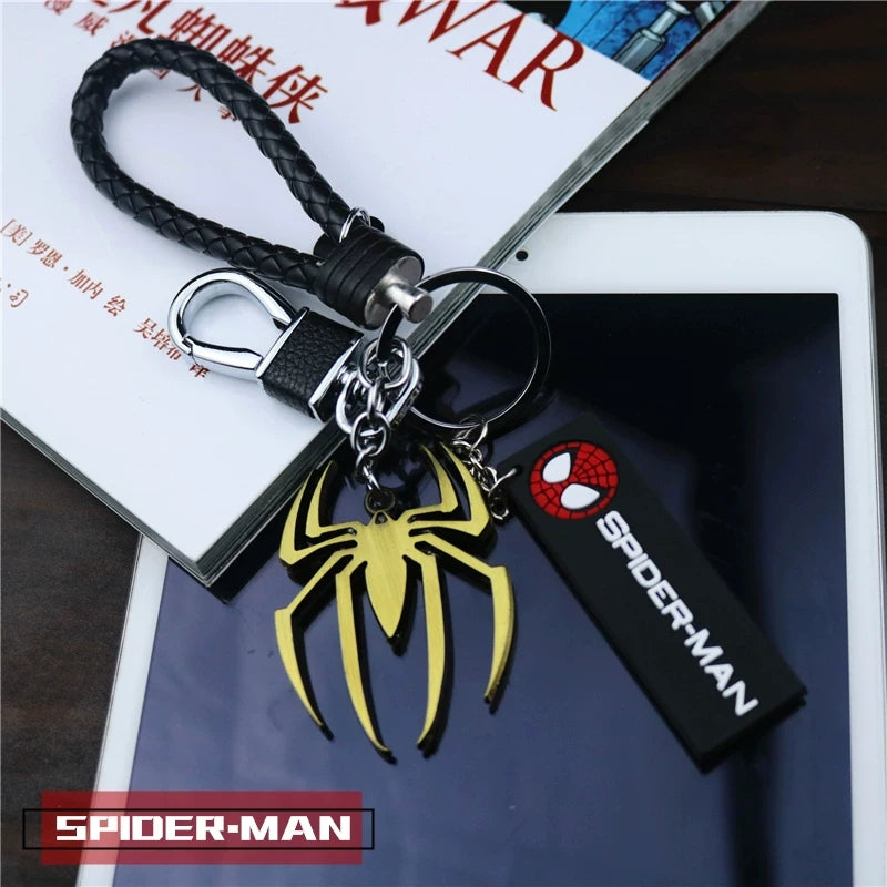 Marvel The Avengers Spider-Man Iron Man Captain America Black Panther Deadpool Thanos Venom Braided Leather Keychain Metal Pendant Carabiner Clip Key Ring Wrist Lanyard Anime Superhero Cosplay Gift For Fans Multiple Styles