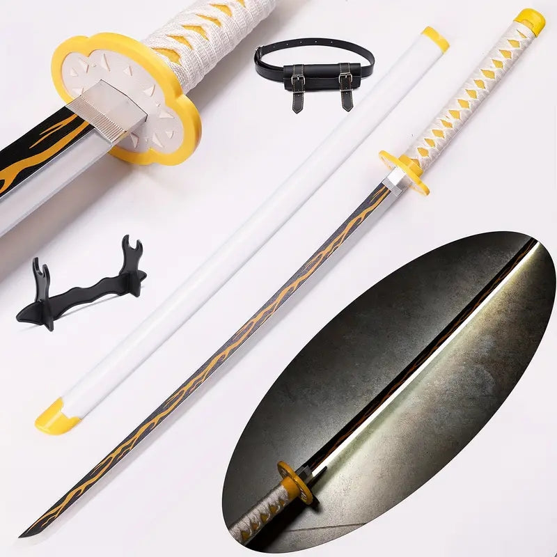 Demon Slayer Tanjiro Zenitsu Rengoku Mitsuri Bamboo Cosplay Sword Light Up Nichirin Blade Prop With Scabbard And Stand Anime Halloween Costume Accessory