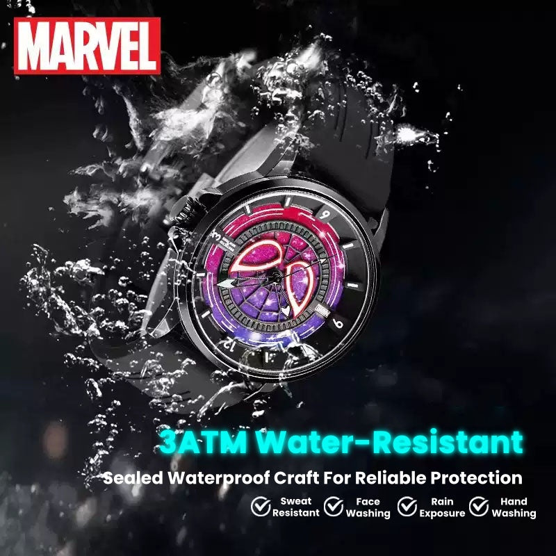 Marvel Spider-Man Co-Branded Quartz Watch 3D Gradient Starry Sky Dial Luminous Glow In Dark 3ATM Waterproof Silicone Strap Alloy Case Scratch Resistant Glass Unisex Analog Wristwatch 2 Colors For Fans