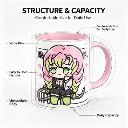 Demon Slayer Ceramic Mug, White Anime Coffee Cup, Kawaii Manga Drinking Cup, Anime Fan Gift for Home Office