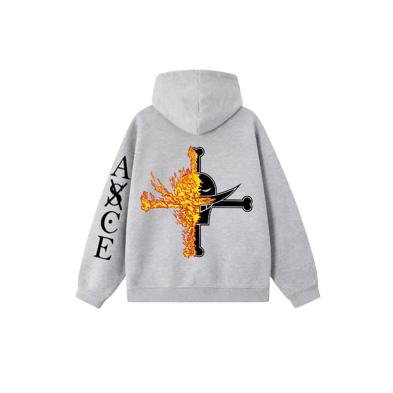 One Piece Portgas D Ace Oversized Hoodie, Fire Fist Ace Anime Graphic Pullover Hoodie