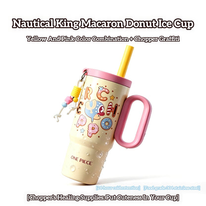 One Piece Tony Tony Chopper 25.36oz Insulated Tumbler With Handle Straw, 304 Stainless Steel Leak Proof Travel Coffee Cup With Tea Strainer & Cute Pendant, 24H Cold Retention Water Bottle For Car Office