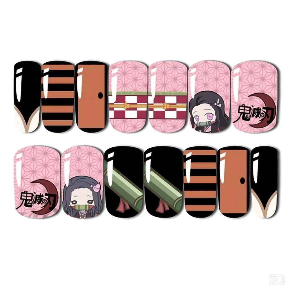 Demon Slayer Nezuko Kamado Gift Set Insulated Tumbler Cup Handmade Braided Bracelet Anime Press‑on Nails Cosplay Accessories Collection