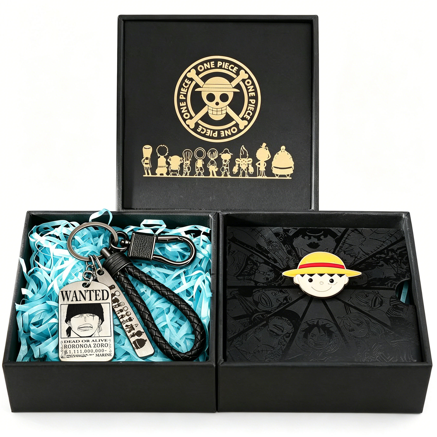 One Piece Monkey D Luffy Roronoa Zoro Portgas D Ace Trafalgar Law Gift Set Wanted Poster Keychain Devil Fruit Enamel Pin Brooch With Gift Box Anime Jewelry Present For Fans