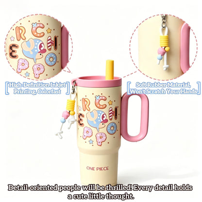 One Piece Tony Tony Chopper 25.36oz Insulated Tumbler With Handle Straw, 304 Stainless Steel Leak Proof Travel Coffee Cup With Tea Strainer & Cute Pendant, 24H Cold Retention Water Bottle For Car Office