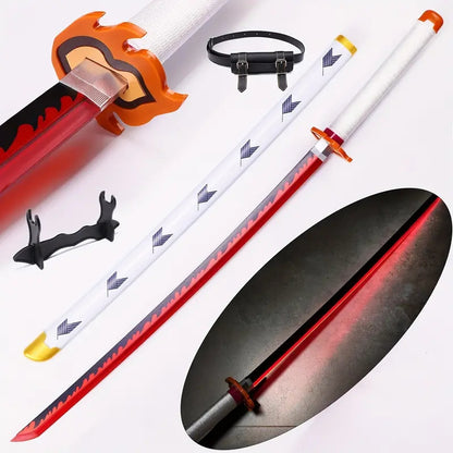 Demon Slayer Tanjiro Zenitsu Rengoku Mitsuri Bamboo Cosplay Sword Light Up Nichirin Blade Prop With Scabbard And Stand Anime Halloween Costume Accessory