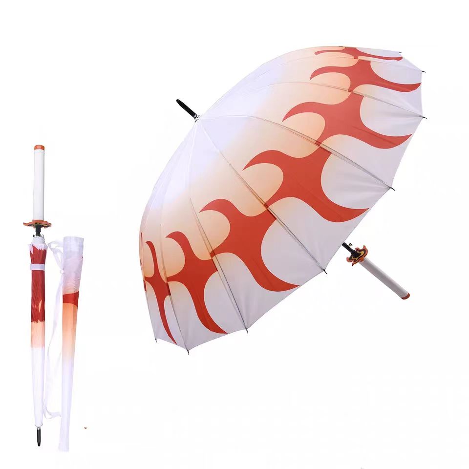 Demon Slayer Tanjiro Zenitsu Rengoku Shinobu Giyuu Anime Katana Umbrella, Samurai Sword Handle Long Rain Umbrella, Windproof Sun Protection Cosplay Umbrella For Fans