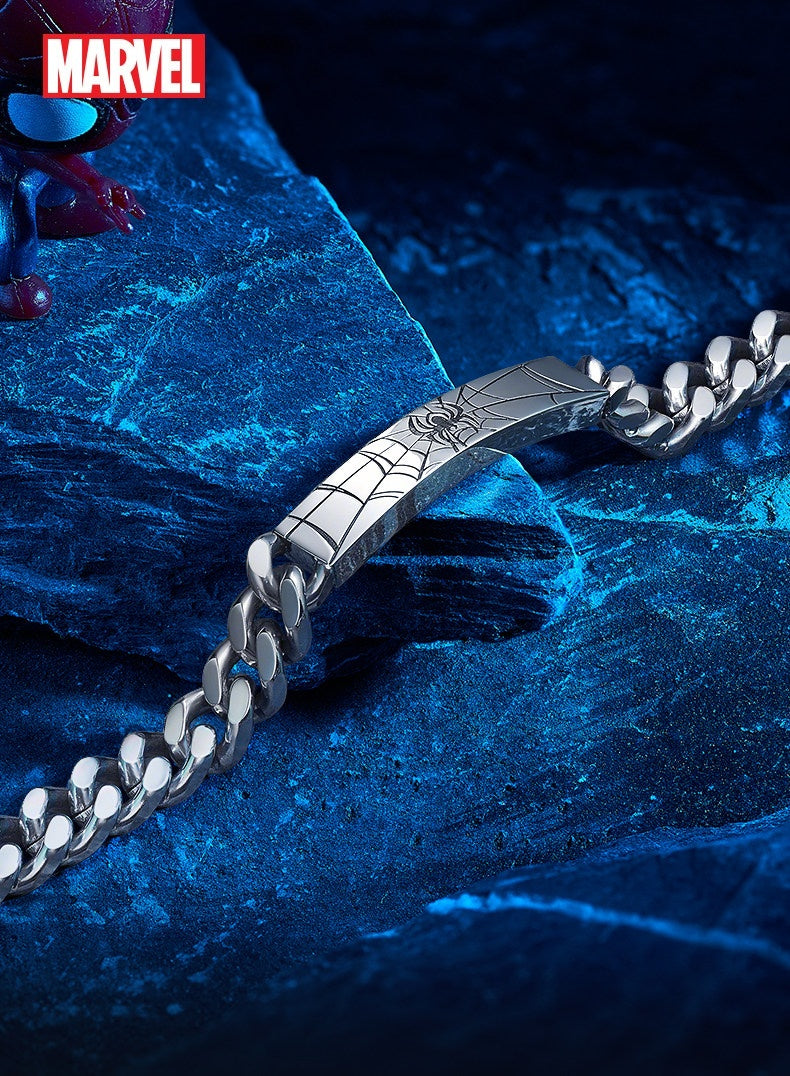 Marvel Spider‑Man Cuban Link Bracelet 304 Stainless Steel Superhero Engraved Chain Wristband Fashion Street Jewelry Gift For Men Boys