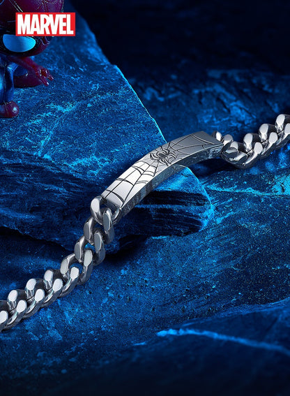 Marvel Spider‑Man Cuban Link Bracelet 304 Stainless Steel Superhero Engraved Chain Wristband Fashion Street Jewelry Gift For Men Boys