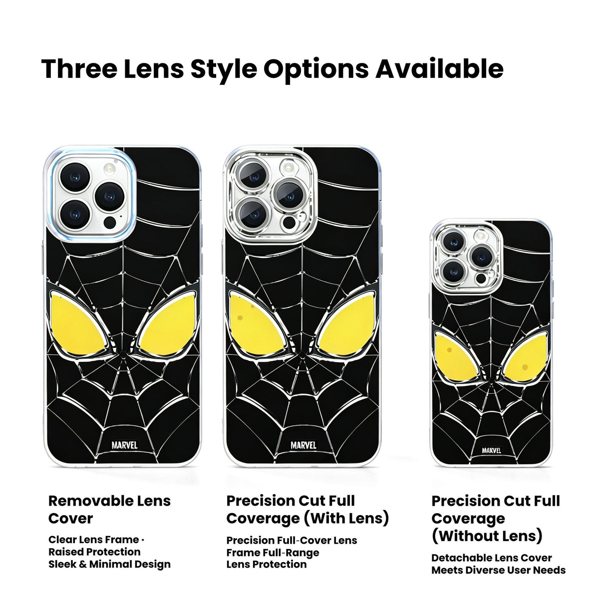 Marvel Spider‑Man Phone Case 3‑in‑1 Removable Lens Frame Shockproof Airbag Protective Cover Cool Web Pattern Anime Cell Phone Shell For Iphone