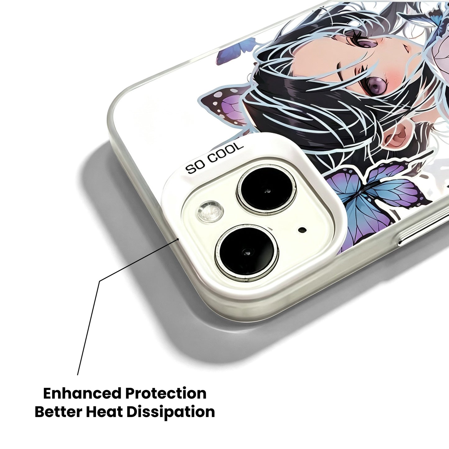 Demon Slayer Shinobu Kocho Anime Phone Case, Clear Shockproof Protective Cover With Butterfly Pattern, Precise Cutout Independent Button Design For Iphone