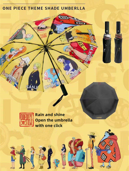 One Piece Monkey D. Luffy Roronoa Zoro Nami Straw Hat Crew Automatic Folding Umbrella, 2 Styles Black Glue Coating Windproof Rain Sun Dual‑Use Compact Travel Umbrella For Anime Fans