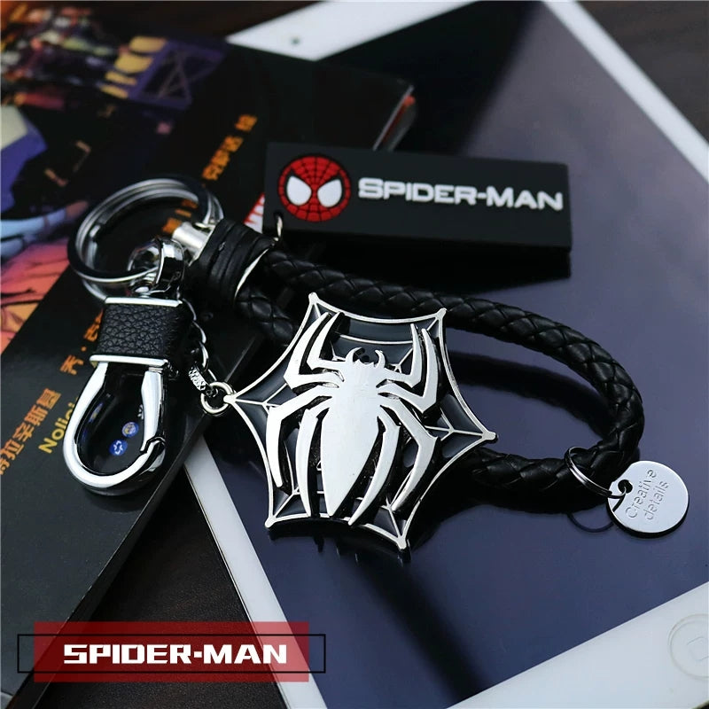 Marvel The Avengers Spider-Man Iron Man Captain America Black Panther Deadpool Thanos Venom Braided Leather Keychain Metal Pendant Carabiner Clip Key Ring Wrist Lanyard Anime Superhero Cosplay Gift For Fans Multiple Styles