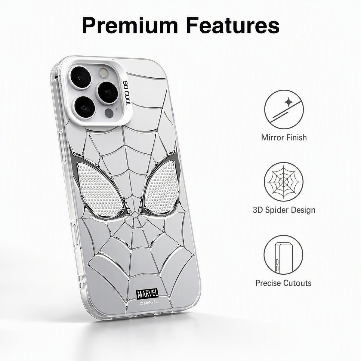 Marvel Spider‑Man Phone Case With Foldable Stand, 3D Mirror Spider Web Design Shockproof Protective Cover, Precise Cutout Slim Phone Case For iPhone Series Superhero Fan Gift