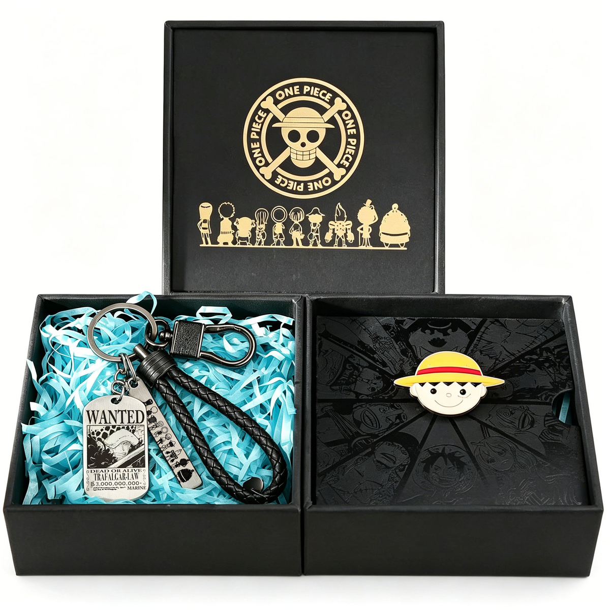 One Piece Monkey D Luffy Roronoa Zoro Portgas D Ace Trafalgar Law Gift Set Wanted Poster Keychain Devil Fruit Enamel Pin Brooch With Gift Box Anime Jewelry Present For Fans
