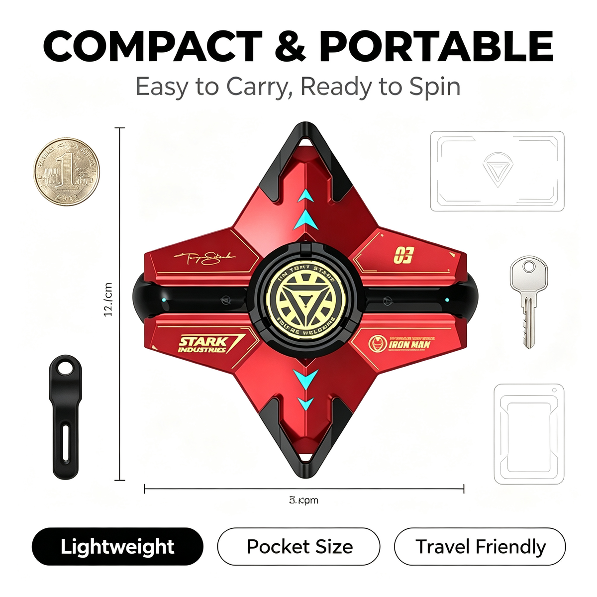 Marvel Iron‑Man Black Panther Spinner Wireless Bluetooth 5.3 Earbuds Fidget Spinner Toy Charging Case Stereo Gaming Headphones With Colorful LED Light For Anime Fans