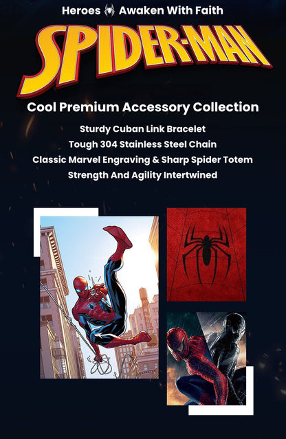 Marvel Spider‑Man Cuban Link Bracelet 304 Stainless Steel Superhero Engraved Chain Wristband Fashion Street Jewelry Gift For Men Boys