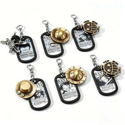 One Piece Monkey D. Luffy Wanted Poster Keychain Set Metal Dog Tag Pendant Braided Wrist Lanyard Anime Cosplay Accessory Gift Box Collection