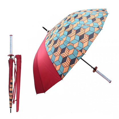 Demon Slayer Tanjiro Zenitsu Rengoku Shinobu Giyuu Anime Katana Umbrella, Samurai Sword Handle Long Rain Umbrella, Windproof Sun Protection Cosplay Umbrella For Fans
