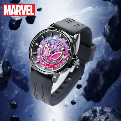 Marvel Spider-Man Co-Branded Quartz Watch 3D Gradient Starry Sky Dial Luminous Glow In Dark 3ATM Waterproof Silicone Strap Alloy Case Scratch Resistant Glass Unisex Analog Wristwatch 2 Colors For Fans