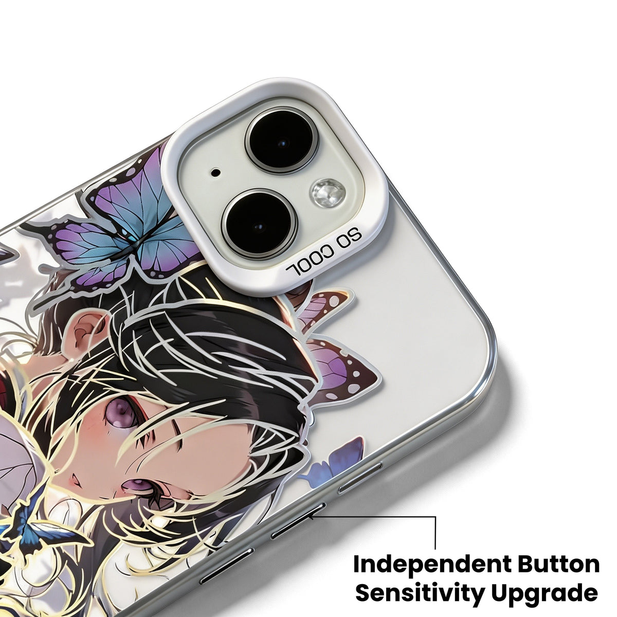 Demon Slayer Shinobu Kocho Anime Phone Case, Clear Shockproof Protective Cover With Butterfly Pattern, Precise Cutout Independent Button Design For Iphone