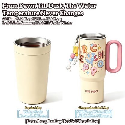 One Piece Tony Tony Chopper 25.36oz Insulated Tumbler With Handle Straw, 304 Stainless Steel Leak Proof Travel Coffee Cup With Tea Strainer & Cute Pendant, 24H Cold Retention Water Bottle For Car Office
