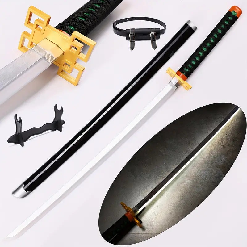 Demon Slayer Tanjiro Zenitsu Rengoku Mitsuri Bamboo Cosplay Sword Light Up Nichirin Blade Prop With Scabbard And Stand Anime Halloween Costume Accessory