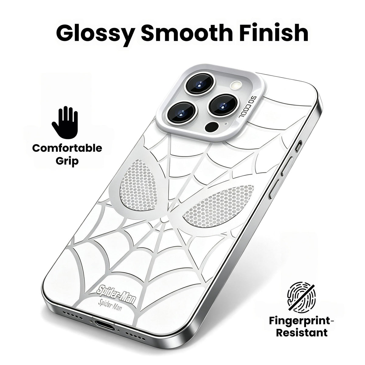 Marvel Spider-Man Mask Web Pattern Phone Case 2 Colors Glossy Anti-Fingerprint Camera Protective Slim Shockproof Comfort Grip Protective Cover For iPhone Series