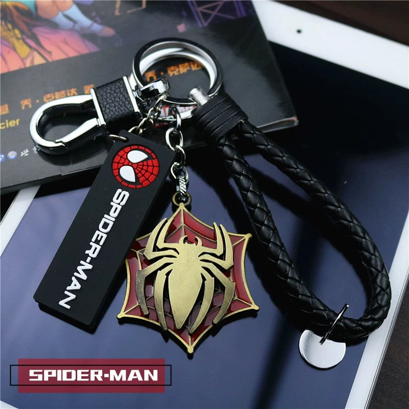 Marvel The Avengers Spider-Man Iron Man Captain America Black Panther Deadpool Thanos Venom Braided Leather Keychain Metal Pendant Carabiner Clip Key Ring Wrist Lanyard Anime Superhero Cosplay Gift For Fans Multiple Styles
