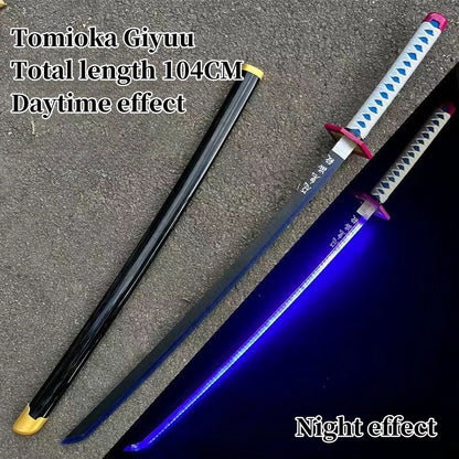 Demon Slayer Tanjiro Zenitsu Rengoku Kokushibo Sanemi Mitsuri LED Light‑Up Nichirin Sword Bamboo Blade Cosplay Prop With Scabbard Halloween Costume Accessory